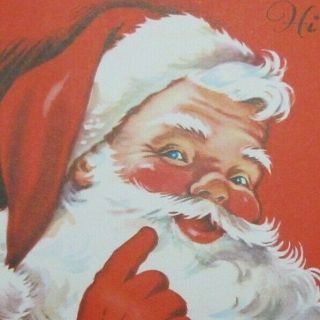 Vintage Signed Mid - Century Christmas Card JOLLY SANTA ' S FACE - HI 2