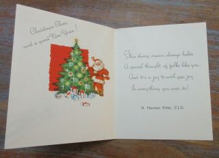 Vintage Signed Mid - Century Christmas Card JOLLY SANTA ' S FACE - HI 3