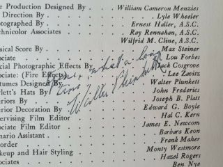 Autographed 1939 Gone With The Wind Souvenir Brochure - Walter Plunkett