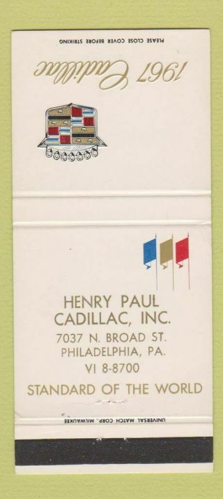 Matchbook Cover - 1967 Cadillac Henry Paul Philadelphia Pa 30 Strike