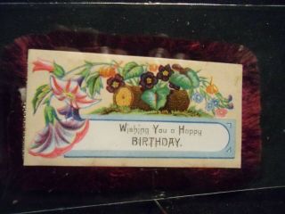Victorian Scrap 7353 - Birthday Card - Maroon Silk Fringe