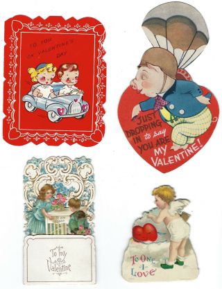 8 Valentines,  Fold - Out,  Heart Shape,  Kitten,  Parachuting Pig,  Automobile Riders