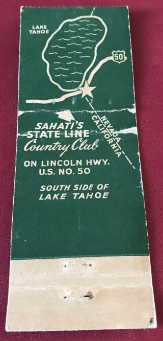 Matchbook Cover Sahati’s State Line Country Club Lake Tahoe 2