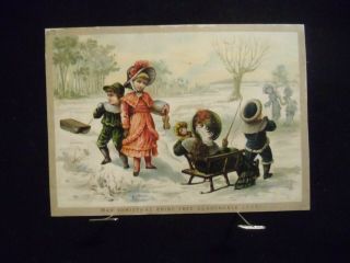 Victorian Scrap 0278 - Christmas Card - Children Sledding - Cir:1884