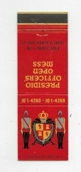 Vintage Matchbook Cover Army Presidio Of San Francisco Officers Club 4690