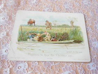 Victorian Christmas Card/comical Fishing Scene/hildesheimer & Faulkner