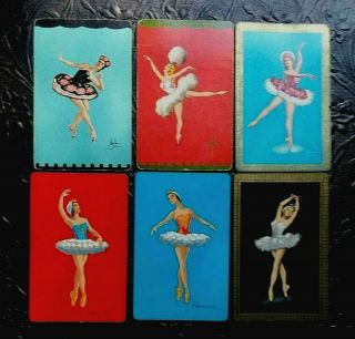 6 Vintage Swap Playing Cards - Pretty Lady Ballet Ballerinas - 2 Pair