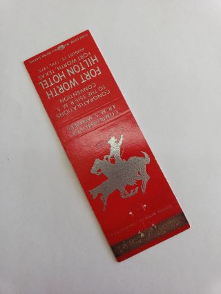 Vintage Matchbook Cover Fort Worth Hilton Hotel Texas Tx 1960s Red