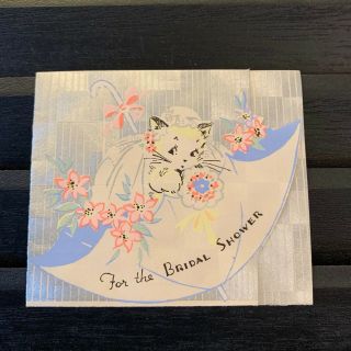 Vintage Greeting Card Bridal Shower Umbrella Cat Kitten Victorian