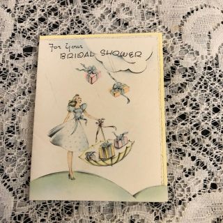 Vintage Greeting Card Bridal Shower Bride Umbrella