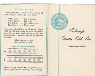 Golf Score Card For 2 Players,  From Foxboro Country Club,  Massachusetts