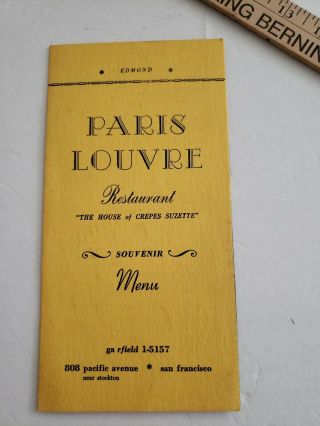 Vintage Paris Louvre Restaurant San Francisco Menu