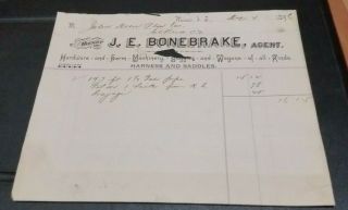 1896 Minco Indian Territory J E Bonebrake Agent Billhead Buggies Wagons