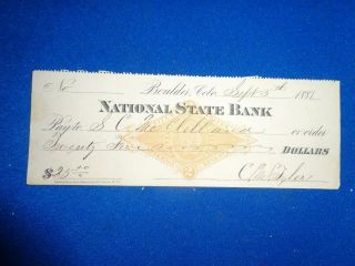 1887 National State Bank Boulder Colo Bank Check,  On Scott Rn - G1