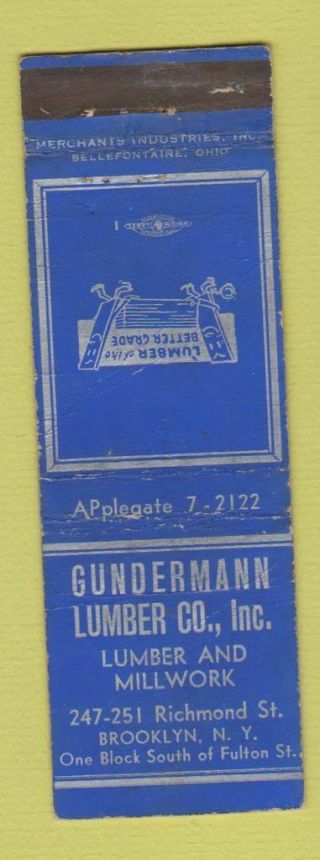 Matchbook Cover - Gundermann Lumber Brooklyn Ny Merchants Wear