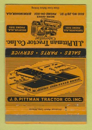 Matchbook Cover - Jd Pittman Caterpillar Tractors Birmingham Al 40 Strike