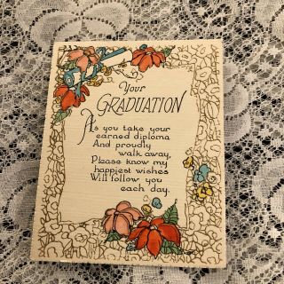 Vintage Greeting Card Graduation Grad Flowers Diploma Art Deco