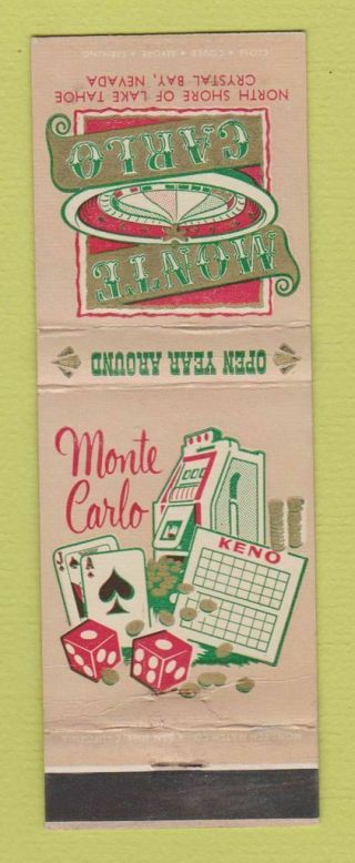 Matchbook Cover - Monte Carlo Casino Crystal Bay Lake Tahoe Nv