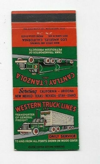 Vintage Matchbook Cover Western Truck Lines Cantlay & Tanzola Los Angeles 4966