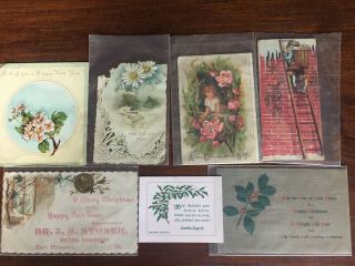 (7) Vintage 1900s Christmas/new Year Card