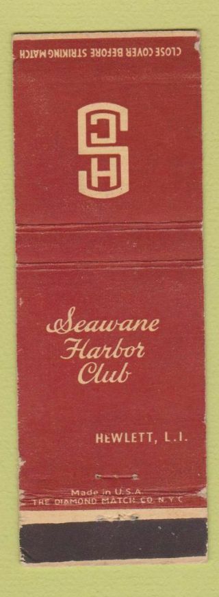 Matchbook Cover - Seawane Harbor Club Hewlett Li Wear