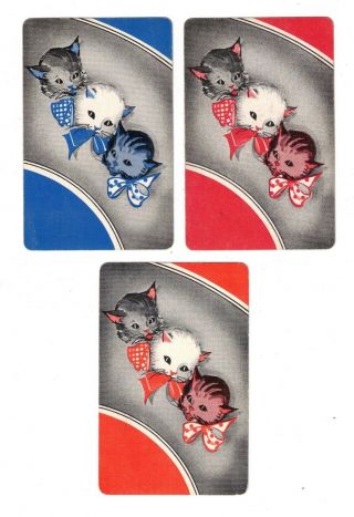 Swap Cards / Playing Cards - Vintage Collectable Set Of 3 - Kittens Wearing Bows