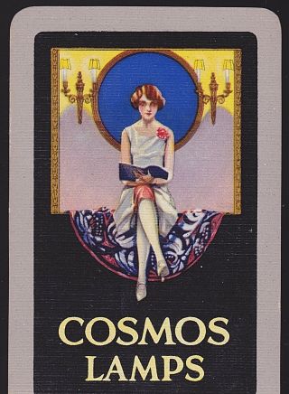 1 Single VINTAGE Swap/Playing Card ADV COSMOS LAMPS LADY READING BOOK 2