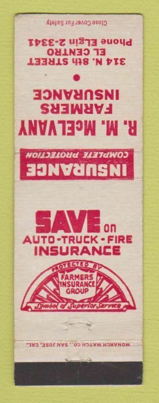 Matchbook Cover - Farmers Insurance Group Rm Mcelvany El Centro Ca