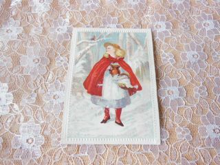 Victorian Christmas Card/red Riding Hood Talking To A Robin/goodall