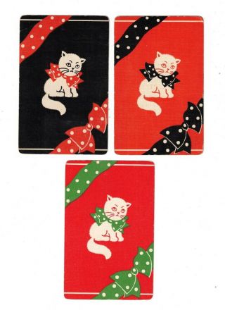 Swap Cards / Playing Cards - Vintage Collectable Set Of 3 - Cats Wearing Bows