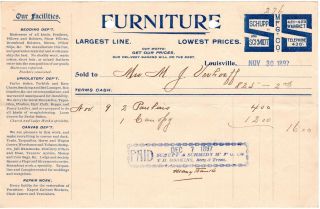 Louisville Kentucky Early Receipt Schupp & Schupp Furniture Mfg.  1897 Look @@