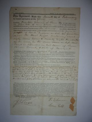 1857 Us Antique Contract Agreement Deed Manuscript Document York Land 378