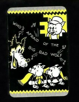 1 Enn Swap Playing Card Walt Disney Three Little Pigs & Big Bad Wolf C1920