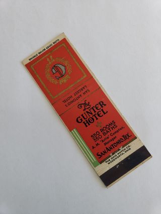 Vintage Matchbook Cover The Gunter Hotel San Antonio Tx 550 Rooms 1940 
