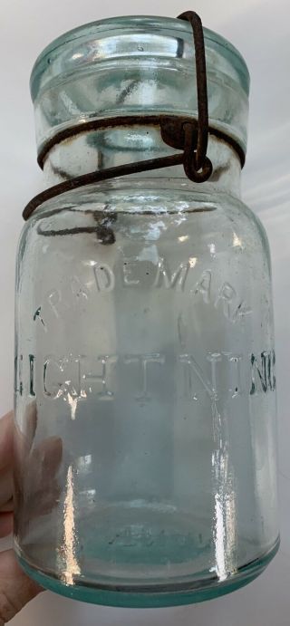 Antique Trademark Lightning Fruit/canning Jar Aqua Pint Rb 12 1489