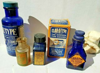 4 Vintage Bottles - Type Cleaner & Typewriter Oil (nutype,  Smith,  Sanfords,  Clarotype