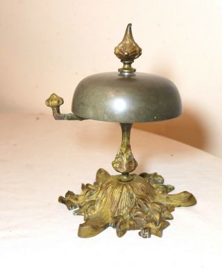 Rare Large Antique Ornate 19th Century Brass Bronze Hotel Desk Dinner Bell