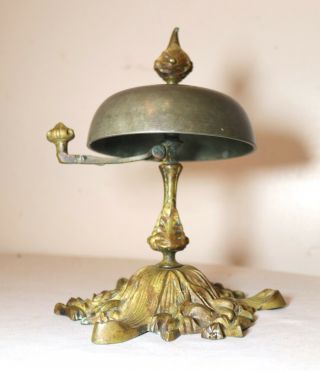 RARE large antique ornate 19th century brass bronze hotel desk dinner bell 2