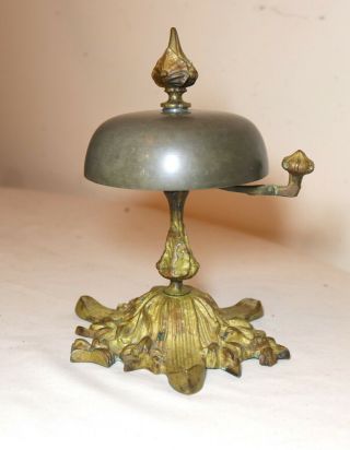 RARE large antique ornate 19th century brass bronze hotel desk dinner bell 3