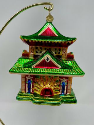 Christopher Radko Tea House Temple Pagoda Glass Ornament 1011580