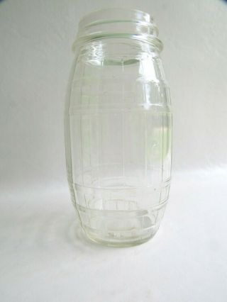 Vintage Clear Glass Embossed Ball Quart Jar,  Barrel Shape,  About 7 " Tall