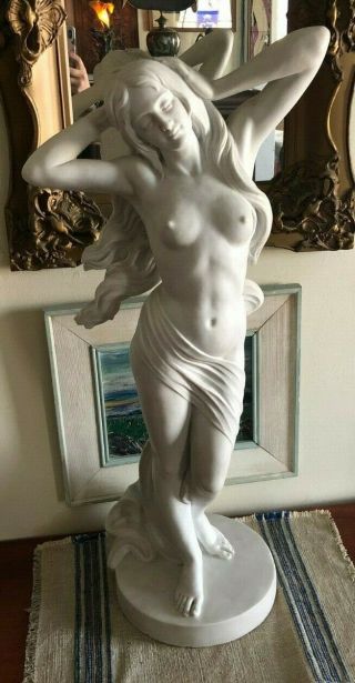 Vintage Carved Carrara Marble 30 1/4 " Nude Lady Figure Statue