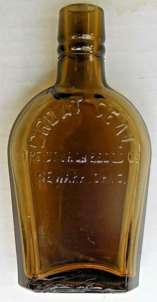 C1920 Amber Flask Coffin Shape - Great Seal Styron Beggs Newark,  Ohio