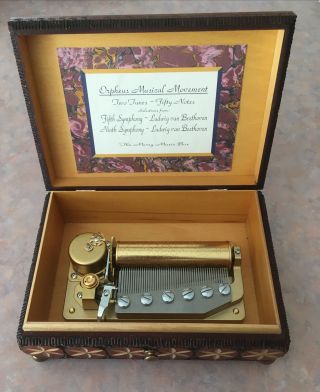Vintage Sankyo Orpheus Music Box Beethoven Poland Hand Made Wooden Box
