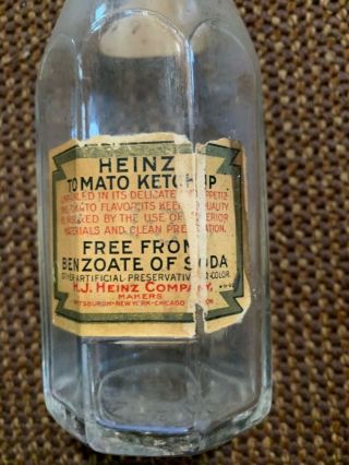 Antique Heinz Ketchup Bottle.  “free From Benzoate Of Soda”