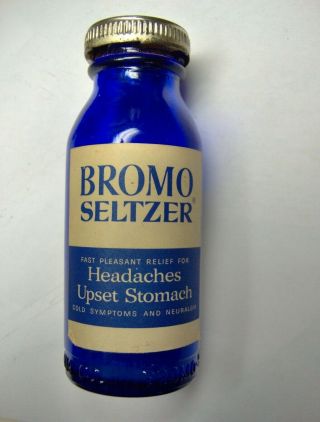 Vintage Emerson Drug Company Bromo Seltzer 1 - 9/32 Oz Cobalt Blue Bottle