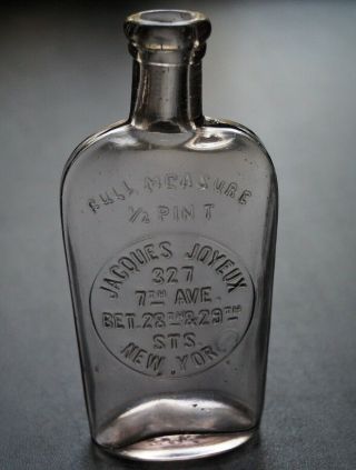 Antique Ny City Strap Sided Half Pint Whiskey Flask - Jacques Joueux