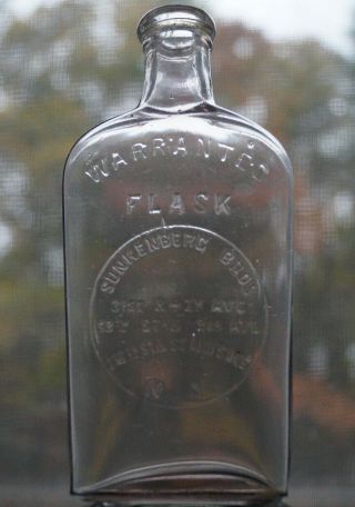 Antique Ny City Strap Sided Half Pint Whiskey Flask Sunkenberg Bros.  N.  Y.
