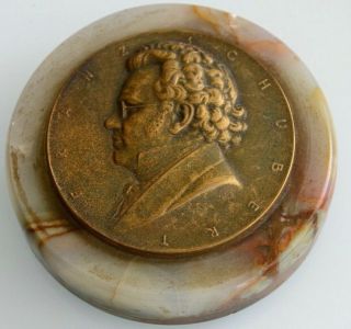 Rare 19 C Brass Or Bronze On Marble Franz Schubert (1797 - 1828) Paperweight