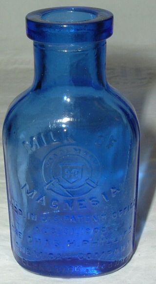 C1906 - 1910 Cobalt Blue Phillips Milk Of Magnesia Heavily Embossed Dated Dug
